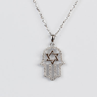Diamond Hamsa Hand Star of David Necklace in 10k 14k 18k Gold