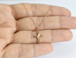 Tiny Diamond Cross Necklace in 10k, 14k, and 18k Gold