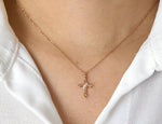 Tiny Diamond Cross Necklace in 10k, 14k, and 18k Gold