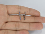 SAPPHIRE Stud Earrings / 18k 14k 10k SOLID GOLD Studs / Rose or Yellow or White Gold / Natural Genuine Sapphire / Pave Bar Studs 15mm Long - Jewels By Tarry