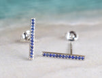 SAPPHIRE Stud Earrings / 18k 14k 10k SOLID GOLD Studs / Rose or Yellow or White Gold / Natural Genuine Sapphire / Pave Bar Studs 15mm Long - Jewels By Tarry