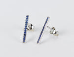 SAPPHIRE Stud Earrings / 18k 14k 10k SOLID GOLD Studs / Rose or Yellow or White Gold / Natural Genuine Sapphire / Pave Bar Studs 15mm Long - Jewels By Tarry