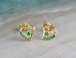 18k 14k 10k GOLD EMERALD Heart Earring / Dainty Heart Stud Earrings / Natural Emerald / Yellow, White, Rose Gold / Valentine Jewelry - Jewels By Tarry