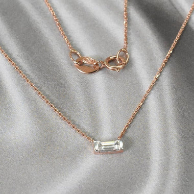 18K Rose gold / 18" / Baguette Diamond Necklace / Minimal Necklace / Dainty Diamond Necklace / Minimalist Diamond Necklace / NXDOJDP1902/16