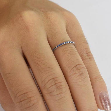 18K White gold / Size 6 / Natural Sapphire Ring / Half Eternity Ring / Wedding Engagement Ring Stacking Dainty Gold Band / NXDOJDR823/03 - Jewels By Tarry