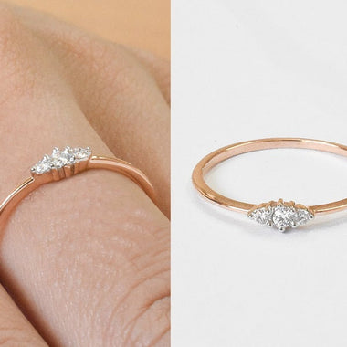 18K Rose gold / Size 6.25 / Trio Diamond Ring / Thin Dainty Minimalist Gold Diamond Promise Propose Ring / NXDOJGD20/06 - Jewels By Tarry