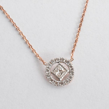 18k Rose Gold / 18" / Princess Cut Halo Round Pendant Necklace / Princess Cut / Dainty Necklace / Bridal Necklace / NXDGD44/20 - Jewels By Tarry