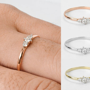 18K Rose gold / Size 6.75 / Three Stone Diamond Engagement Ring / Trio Diamond Ring / Stacking Diamond Ring / NXDOJGD36/21 - Jewels By Tarry