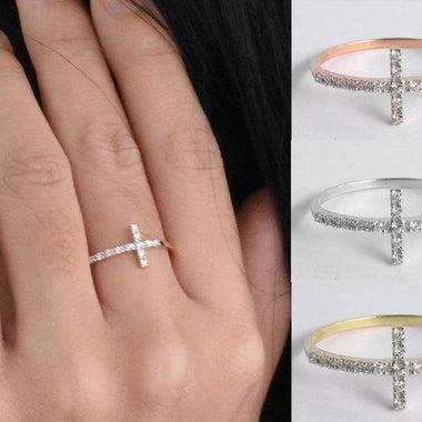 18K Rose gold / Size 6.75 / Sideways Cross Ring / Diamond Wedding Band / Promise Ring Delicate Minimalist Ring / NXDOJGD44/21 - Jewels By Tarry