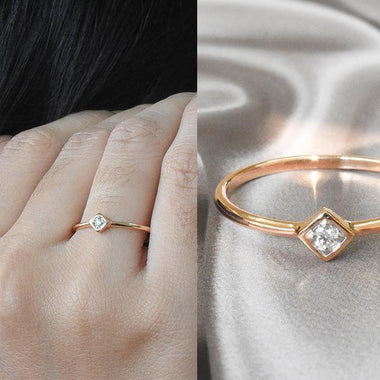 18K Rose gold / Size 7.75 / Diamond Solitaire Engagement Ring / Thin Square Diamond Ring / Stacking Diamond Ring / NXDOJGD1902/32 - Jewels By Tarry