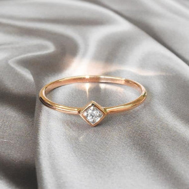 18K Rose gold / Size 7.75 / Diamond Solitaire Engagement Ring / Thin Square Diamond Ring / Stacking Diamond Ring / NXDOJGD1902/32 - Jewels By Tarry