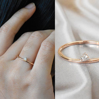 18K Rose gold / Size 7.5 / Single Diamond Prong Set Ring / Diamond Solitaire Wedding Ring / Prong Diamond Stacking Ring / NXDOJGD1902/27 - Jewels By Tarry