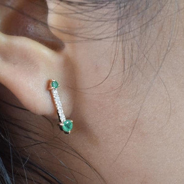 18K Rose gold / Emerald Earrings With Round / Emerald Stud Earring / Diamond Stud Earring / NXDDE557 - Jewels By Tarry