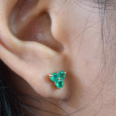 18K Rose gold / Emerald Earring / Tiny Emerald Trio Stud Earrings / Three emerald Stud / Anniversary Gift / NXDDE558 - Jewels By Tarry