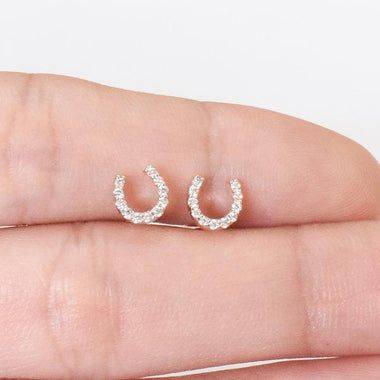 14K Yellow gold / Dainty Diamond U Shape Stud Earrings / Horseshoe Lucky Stud Earrings / Everyday Modern Minimal Gift / NXDOJC1839/08 - Jewels By Tarry