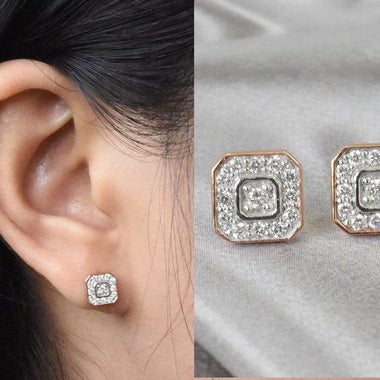 18K Rose gold / Halo Diamond Stud Earrings / Dainty Diamond Studs / NXDOJGD20/46 - Jewels By Tarry