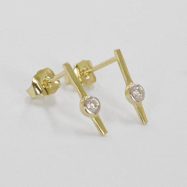 18K Yellow gold / Diamond Bar Stud Earring / Solitaire Diamond Post Earring / Diamond Stud / Bar Stud Earrings / NXDOJGD35/14 - Jewels By Tarry