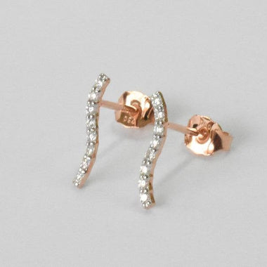 18K Rose gold / Diamond Bar Stud Earrings / Curved Bar Earring / Diamond Studs / Minimalist Trendy Earring / NXDOJGD35/18 - Jewels By Tarry