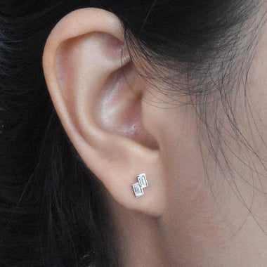 18K Rose gold / Diamond Stud Earrings / Baguette Cut Diamond Stud Earrings / Bezel Set Baguette Diamond Earring / NXDOJGD44/40 - Jewels By Tarry