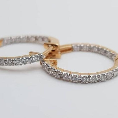 Diamond Hoop Earring / 18k Rose Gold Diamond Hoop Earring / 18mm Diamond Hoop Earring / Medium Size Gold Hoop / Wedding Jewelry / NXDDE519 - Jewels By Tarry
