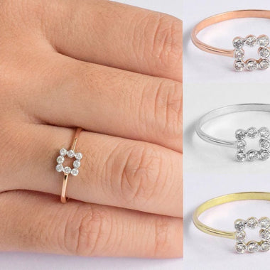 18K Yellow gold / Size 6.75 / Diamond Ring / Bezel Set Diamond Band Ring / Square Ring / Wedding Ring / NXDOJDR946 - Jewels By Tarry