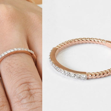 18K Rose gold / Size 7.75 / Diamond Wedding Band / Half Eternity Band Ring / Micro Pave Stacking Ring / Thin Dainty Diamond Ring / NXDDR772 - Jewels By Tarry