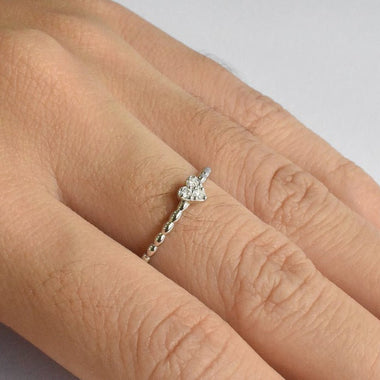 18K White gold / Size 6.75 / Dainty Diamond Heart Ring / Tiny Heart Ring / Wedding Ring / Love Ring Stacking Ring Promise Ring / NXDOJDR830 - Jewels By Tarry