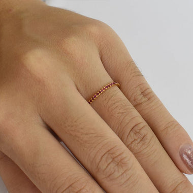 18K Yellow gold / Size 8 / Natural Ruby Full Eternity Ring / Micro Pave Ring / Wedding Engagement Ring Dainty / NXDOJDR837/2 - Jewels By Tarry