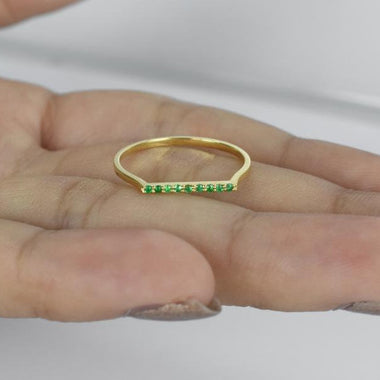 18K Yellow gold / Size 7 / Natural Emerald Ring / Thin Emerald Ring / gold Emerald Bar Ring / Micro Pave Minimalist Ring / NXDOJDR847/3 - Jewels By Tarry