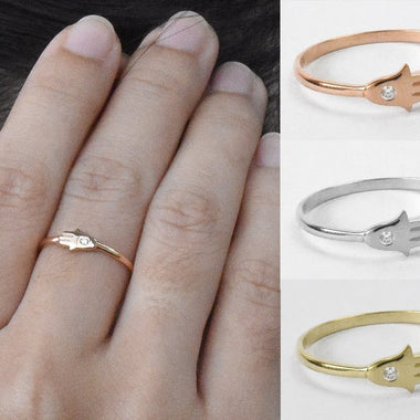 14K Yellow gold / Size 7 / Hamsa Diamond Ring / Minimalist Diamond Ring / Stacking Ring Wedding Promise Anniversary / NXDOJGD36/03 - Jewels By Tarry