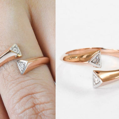 18K White gold / Size 6.5 / Unique Gold Diamond Ring / Minimalist Diamond Ring / Two Diamond Bypass Stacking Ring / NXDOJGD20/09 - Jewels By Tarry