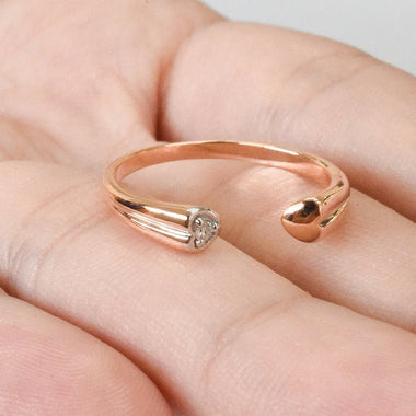 18K Rose gold / Size 7 / Diamond Heart Ring / One Diamond Open Ring / Gift For Love / Promise Ring Minimal Gold Stacking / NXDOJGD20/15 - Jewels By Tarry