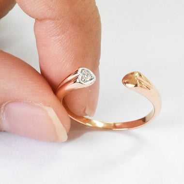 18K Rose gold / Size 7 / Diamond Heart Ring / One Diamond Open Ring / Gift For Love / Promise Ring Minimal Gold Stacking / NXDOJGD20/15 - Jewels By Tarry