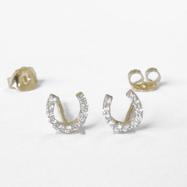 14K Yellow gold / Dainty Diamond U Shape Stud Earrings / Horseshoe Lucky Stud Earrings / Everyday Modern Minimal Gift / NXDOJC1839/08 - Jewels By Tarry