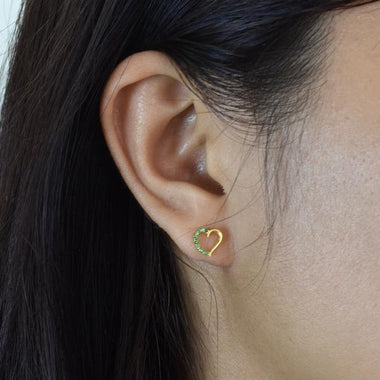 18K Yellow gold / EMERALD STUD Earrings / Gold stud Earrings / Micro Pave Genuine Emerald / Delicate Gold Heart Studs / NXDOJDE781/01 - Jewels By Tarry