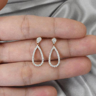 18K Rose gold / Diamond Teardrop Stud Earrings / Pave Round Diamond Simple Stud Earrings / NXDOJGD20/47 - Jewels By Tarry