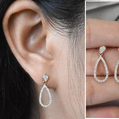 18K Rose gold / Diamond Teardrop Stud Earrings / Pave Round Diamond Simple Stud Earrings / NXDOJGD20/47 - Jewels By Tarry