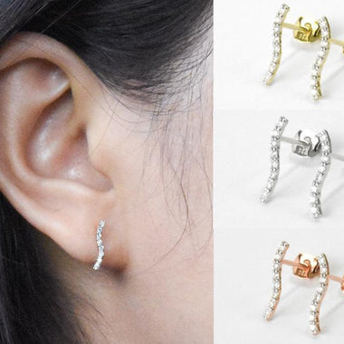 18K Rose gold / Diamond Bar Stud Earrings / Curved Bar Earring / Diamond Studs / Minimalist Trendy Earring / NXDOJGD35/18 - Jewels By Tarry