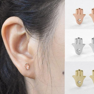 18K Rose gold / Hamsa Stud Earrings / Diamond Hamsa Stud Earrings / Dainty Stud Earrings / NXDOJGD36/07 - Jewels By Tarry