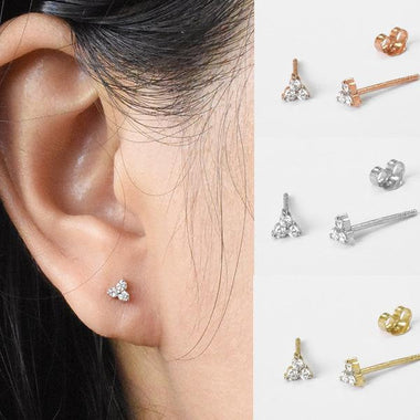 14K Yellow gold / Round Cut Diamond Trio Tiny Stud Earrings / Tiny Cluster Stud Earrings / Everyday Wear Birthday Gift / NXDOJGD1902/25 - Jewels By Tarry