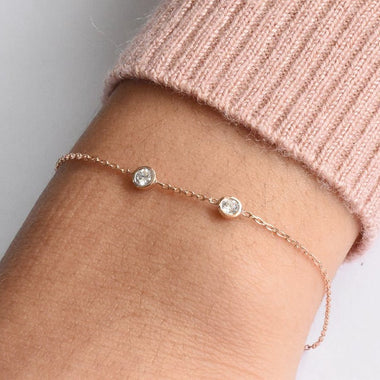 18K Rose gold / 7.5" / Diamond Bracelet / Delicate Diamond Solitaire Bracelet / Two Station Diamond Bracelet / NXDOJGD40/B8 - Jewels By Tarry