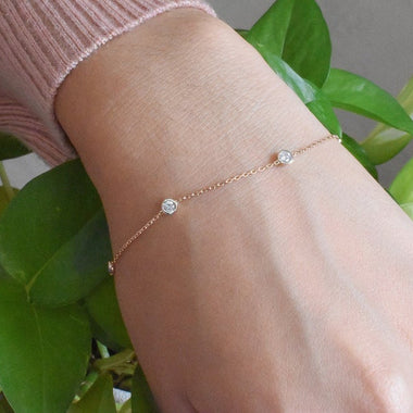 18K Rose gold / 8" / Diamond Solitaire Bracelet / Five Diamond Bracelet / Link Chain Delicate Thin Bracelet / NXDOJGD40/B11 - Jewels By Tarry