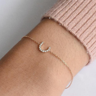 18K Rose gold / 7.5" / Lucky Horseshoe Charm Bracelet / Diamond Horseshoe Charm Bracelet for Women / Everyday Bracelet / NXDOJGD40/B15 - Jewels By Tarry