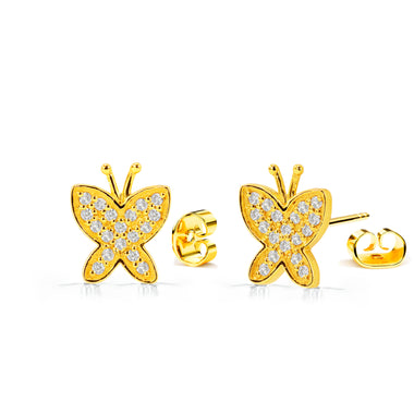 Dainty Diamond Butterfly Stud Earrings in Solid Gold