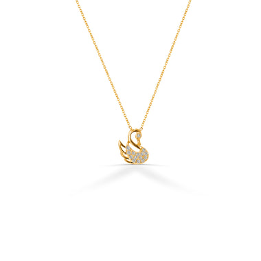 Diamond Swan Necklace in Solid Gold