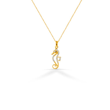 Natural Diamond Seahorse Charm Necklace in Solid Gold