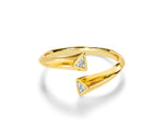 Two Diamond Bypass Ring in White Gold, Yellow Gold, and Rose Gold