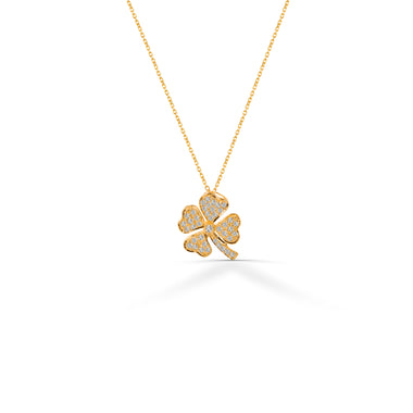 Diamond Clover Charm Necklace in Solid Gold