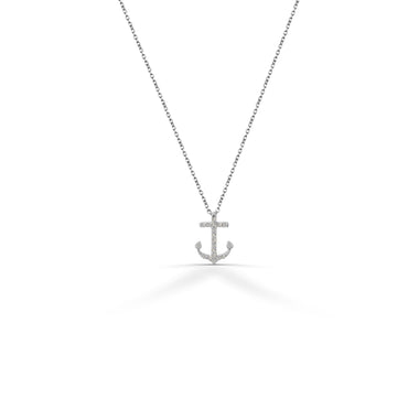 10k 14k 18k Gold Cross Anchor Necklace with Micro Pave Natural Diamonds