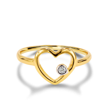 Diamond Heart Ring / 10k 14k 18k Gold Ring / Diamond Promise Ring / Minimal Heart Ring With Bezel Set Diamond / Valentine Jewelry / GD20/14